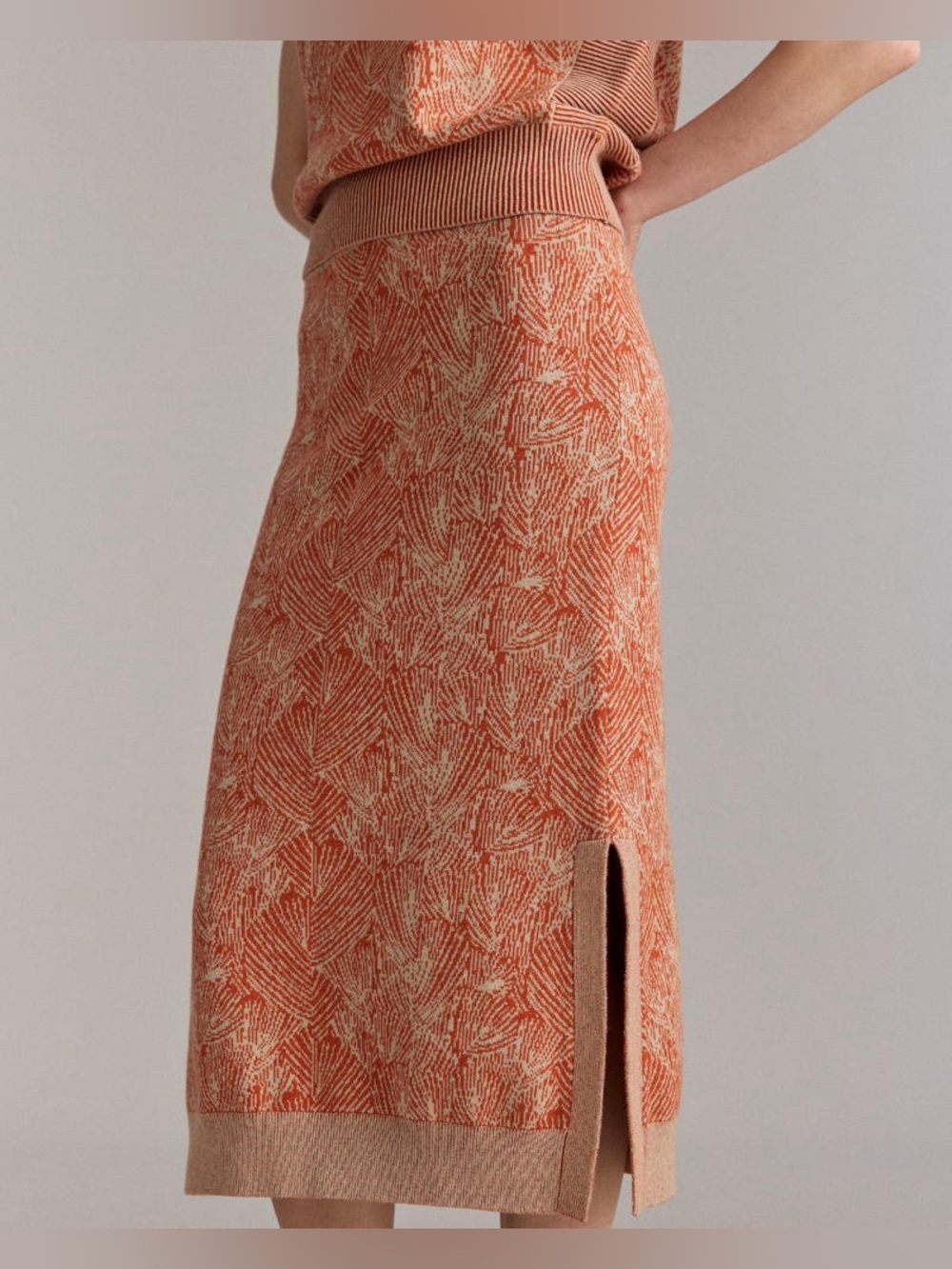 Billy Reid NWT Jacquard Sweater Skirt Midi Tube Ribbed Trim Printed Soft Knit